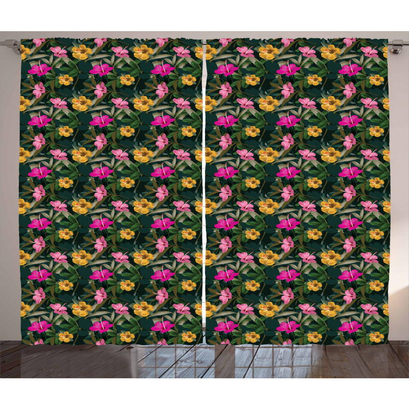Full Blossom Hibiscus Motif Curtain