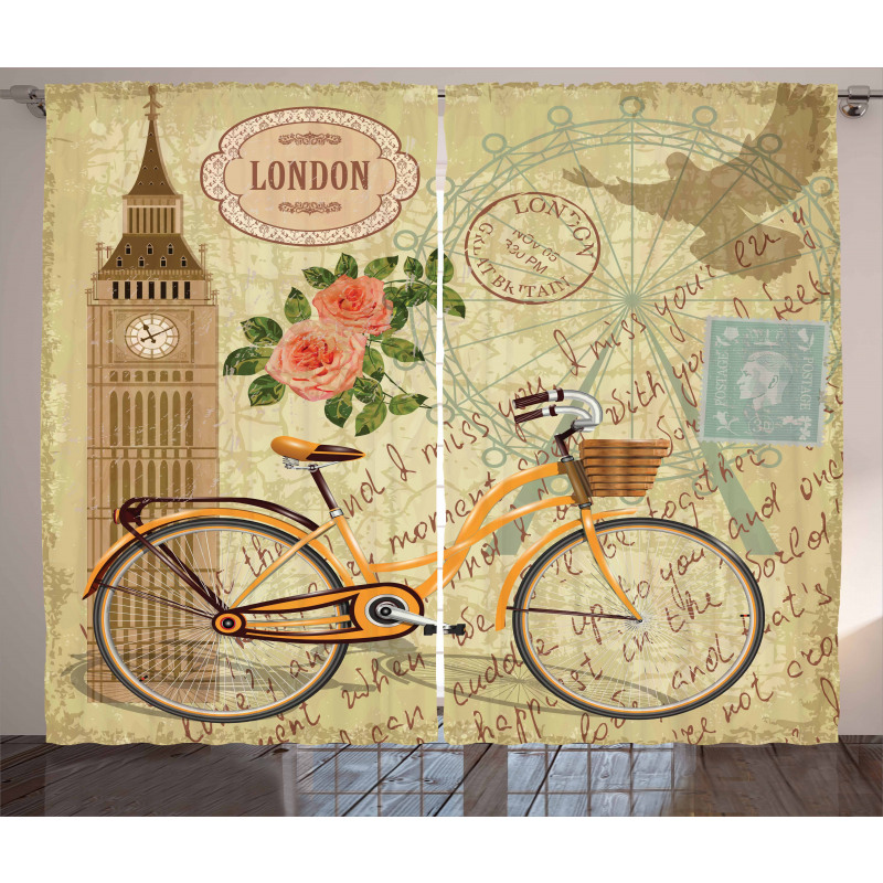 Stamp Big Ben and Bicycle Curtain