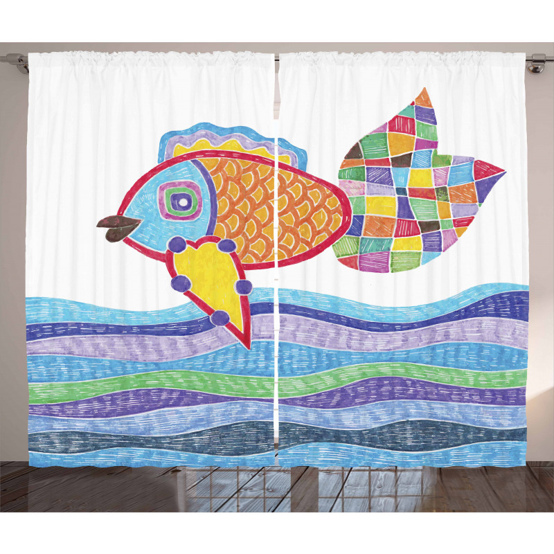 Fish Scales and Squares Doodle Curtain