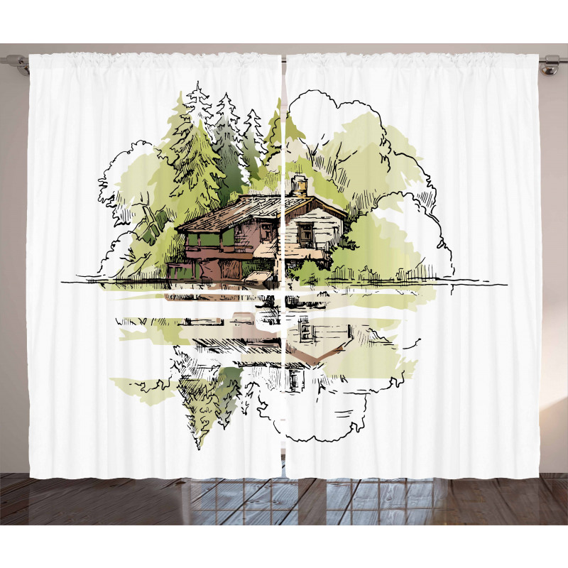 Lake House in the Forest Curtain