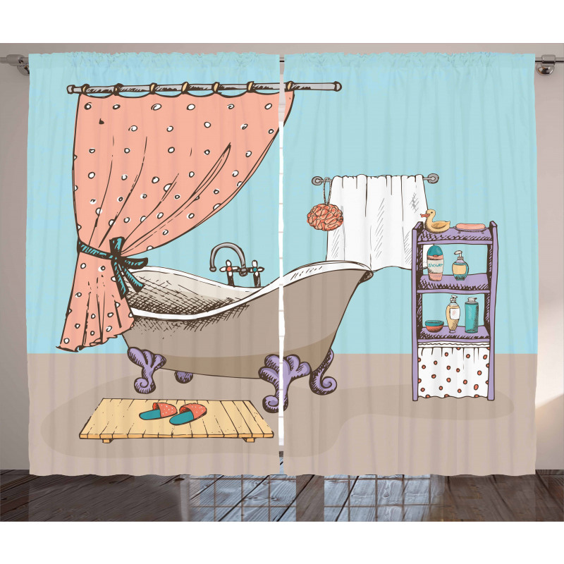 Bathroom Tub Illustration Curtain