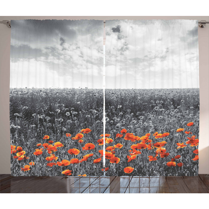 Flower Field Greyscale Design Curtain