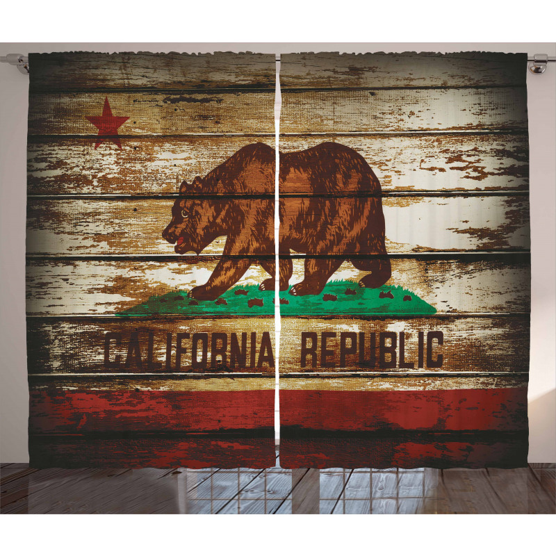 California Flag Rustic Boards Curtain