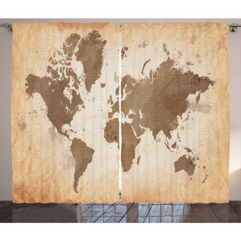Vintage Earth Continents Curtain