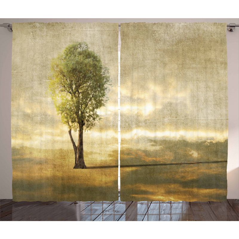 Lonely Tree in Beige Tones Curtain