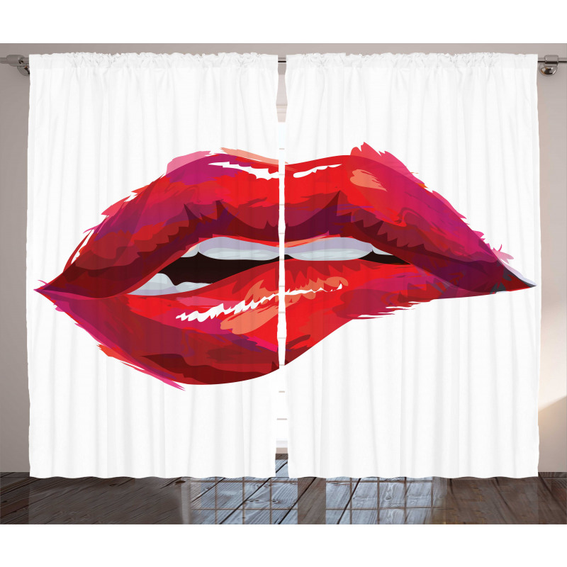 Woman Biting Lips Curtain