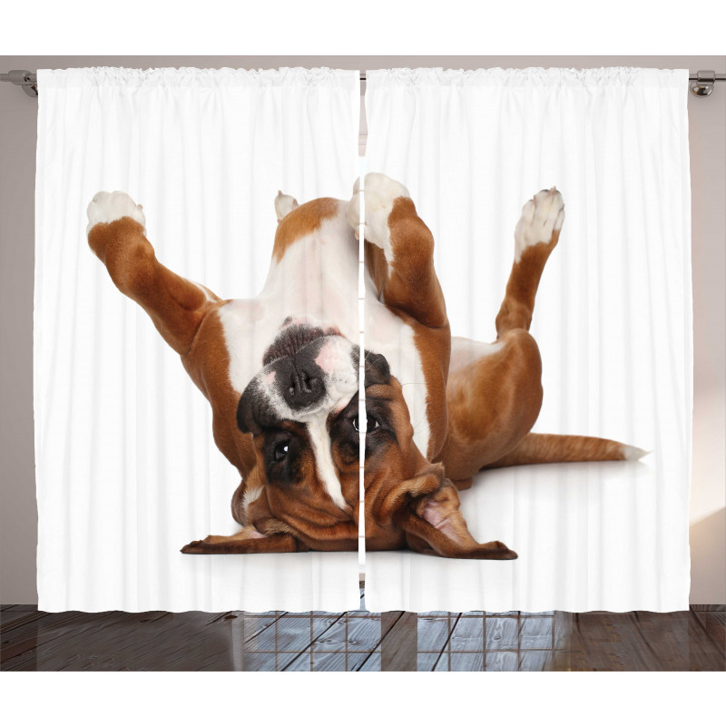 Funny Playful Puppy Image Curtain