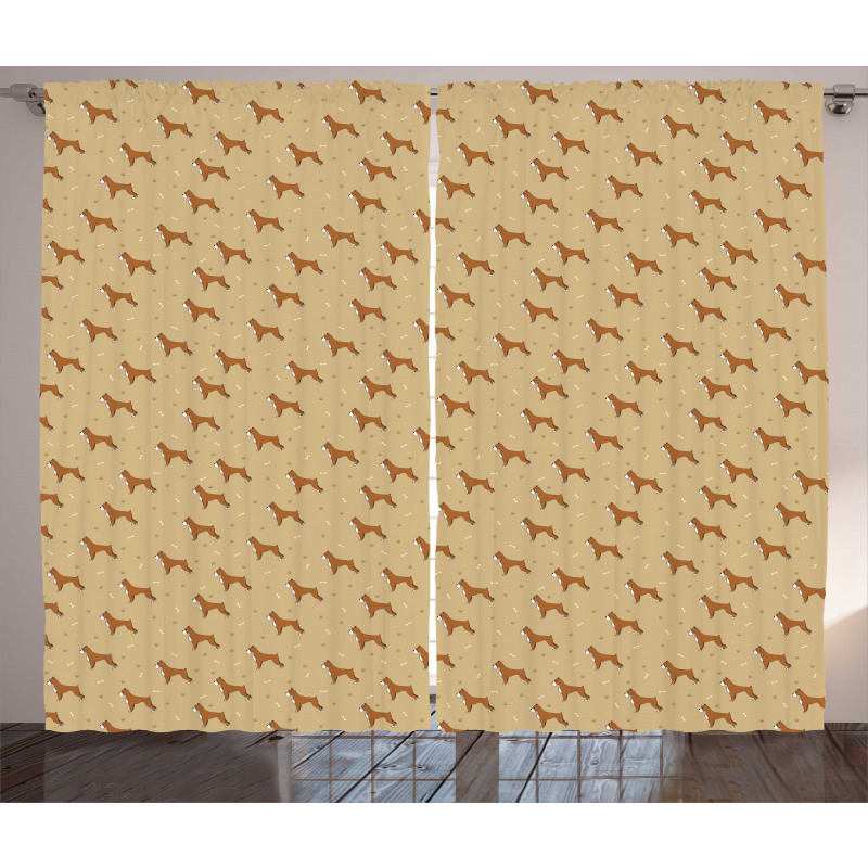 Brown Cartoon Puppies Curtain