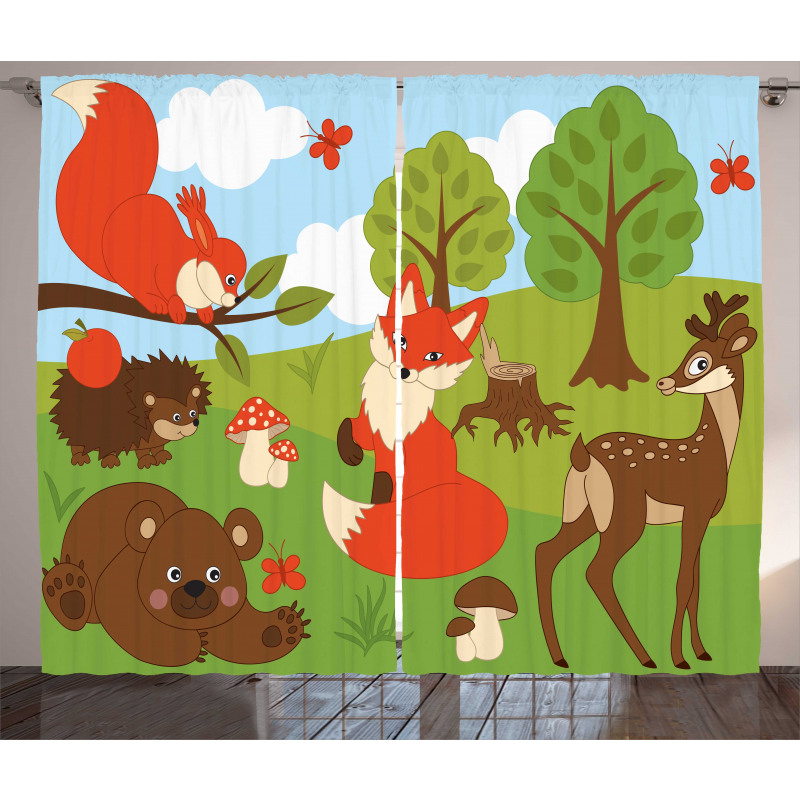 Happy Animals in Forest Curtain