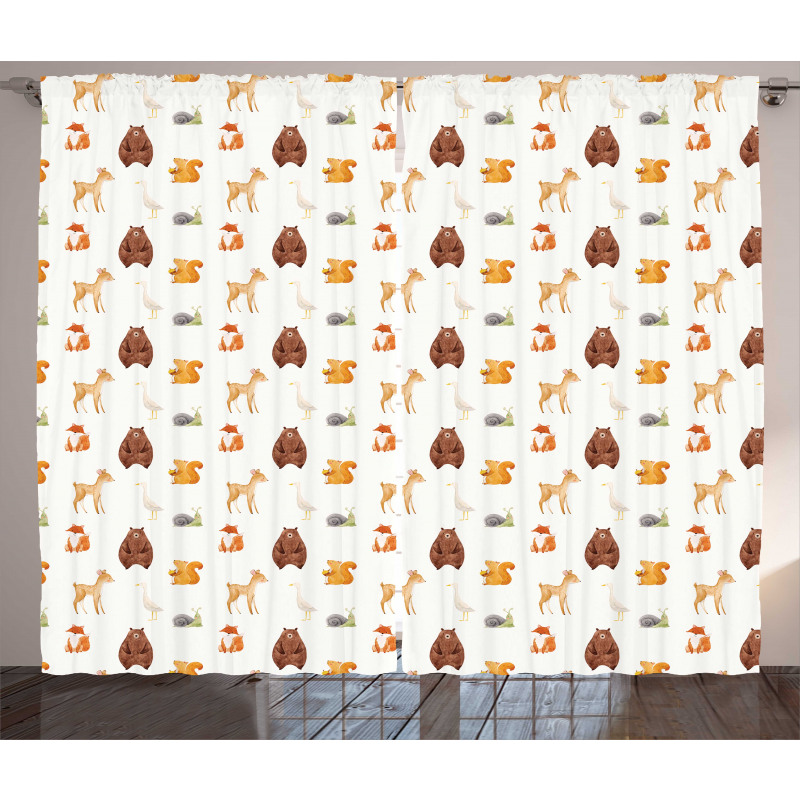 Baby Animals Watercolors Curtain