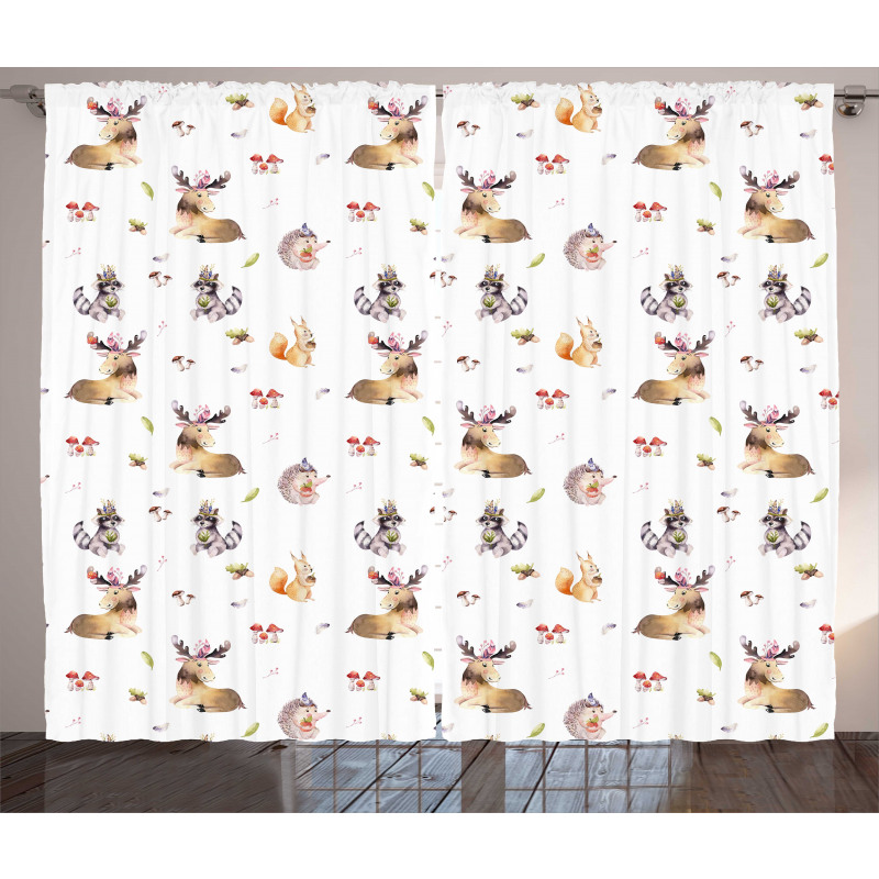 Hedgehog Moose Watercolors Curtain