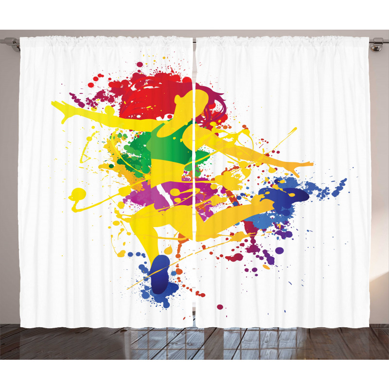 Red Hair Fitness Girl Dancer Curtain