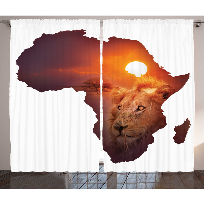 Lion and African Map Sunset Curtain