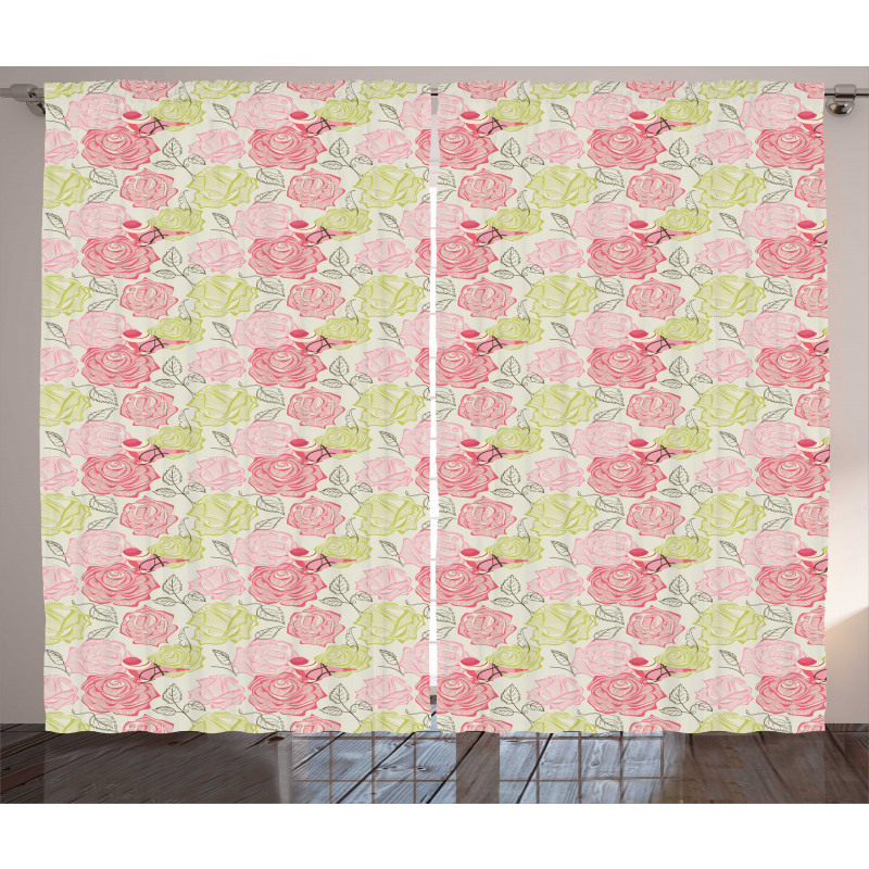 Perching Birds on Petals Curtain