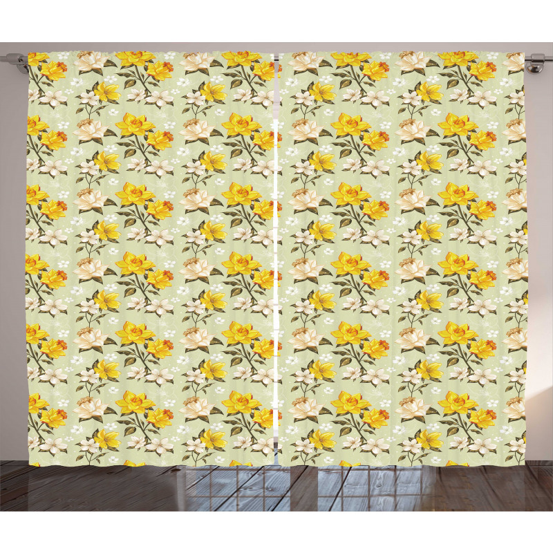 Blooming Petals Snowy Scene Curtain