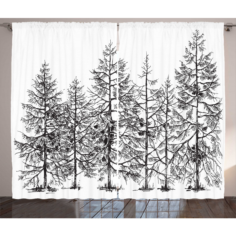 Seasonal Pine Tree Landscape Curtain