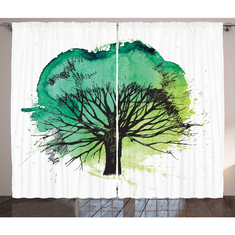 Blended Watercolor Leaf Curtain