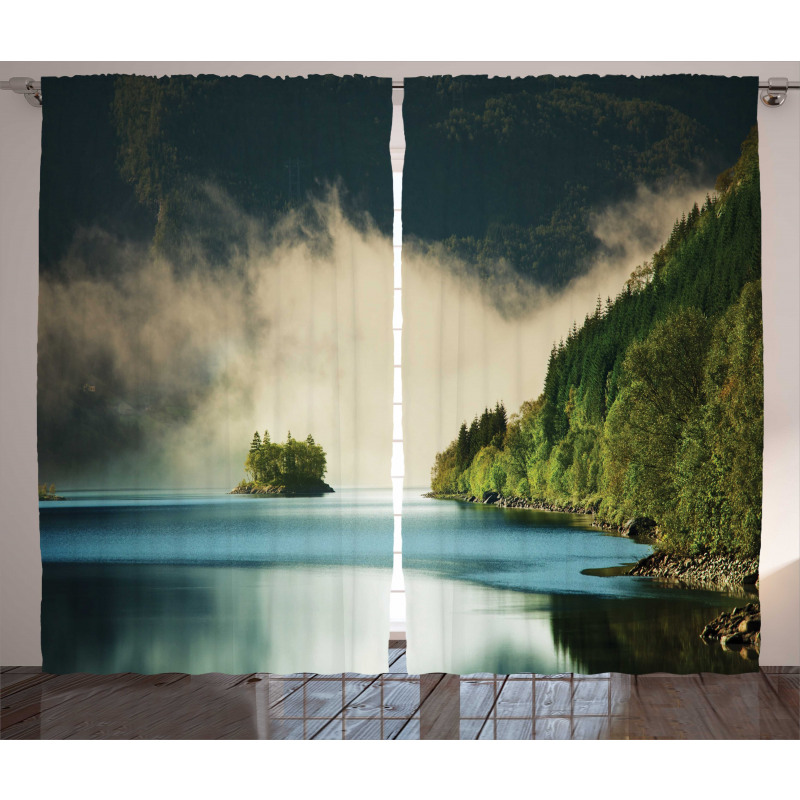 Foggy Mountain Reflection View Curtain