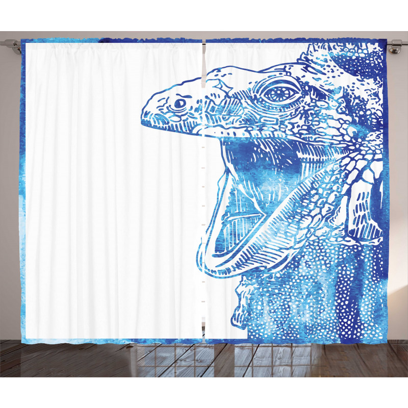 Watercolor Style Blue Animal Curtain