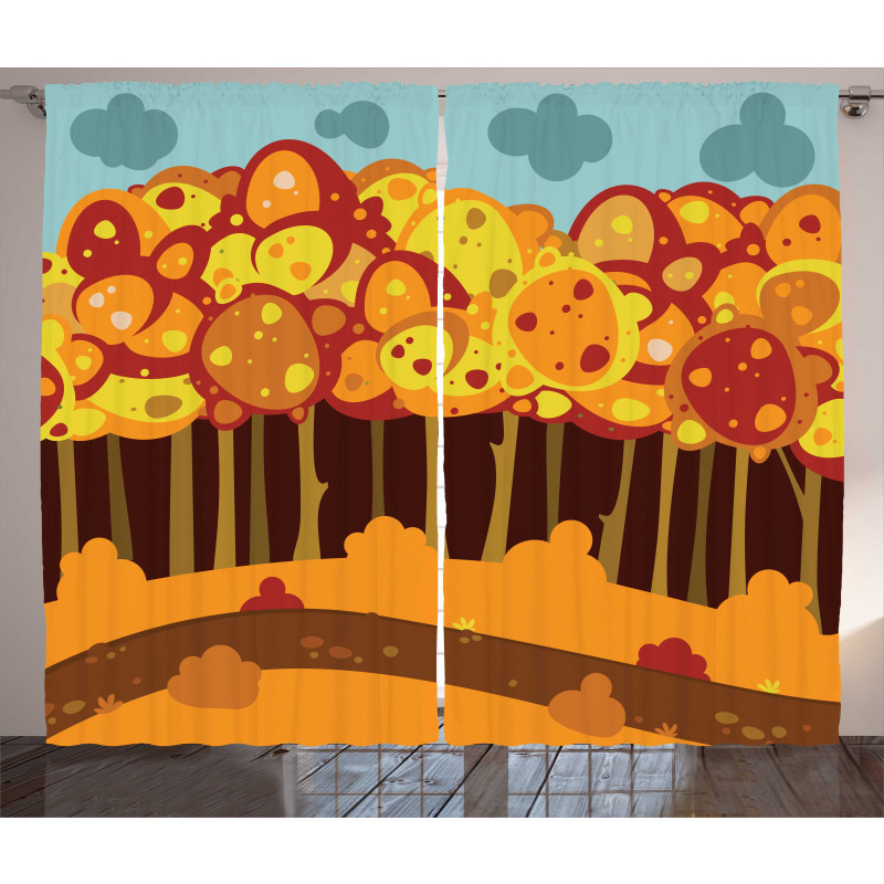 Forest in Autumn Cartoon Curtain