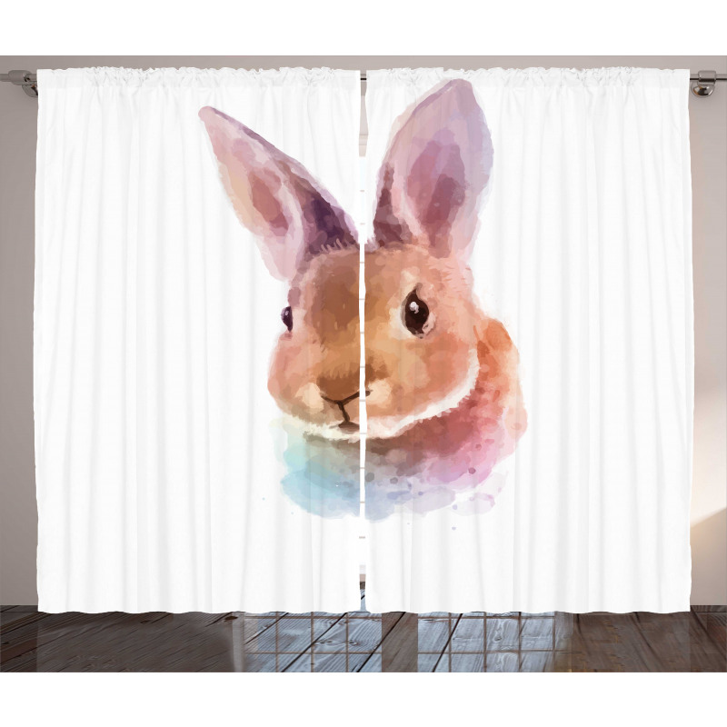 Watercolor Art Rabbit Head Curtain