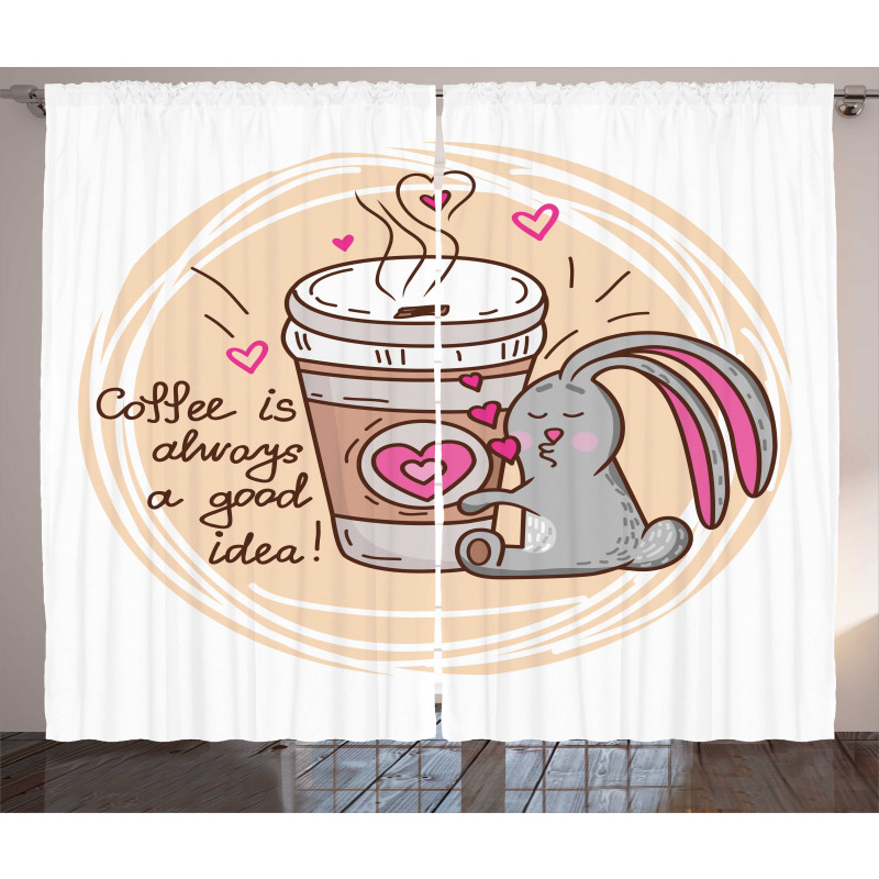 Coffee Lover Rabbit Words Curtain