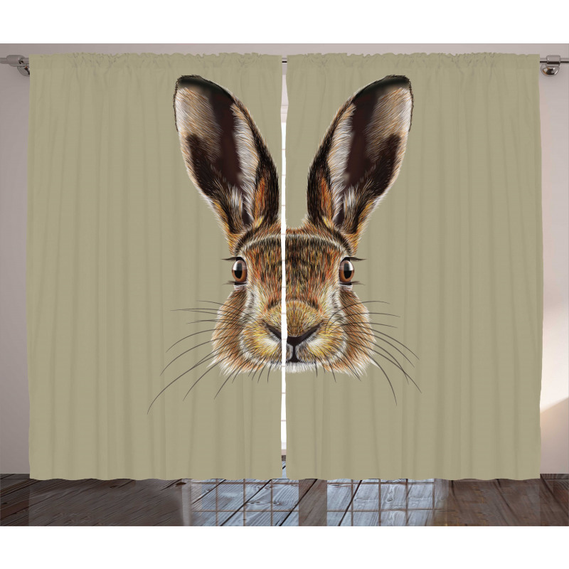 Face of a Wild Hare Realistic Curtain