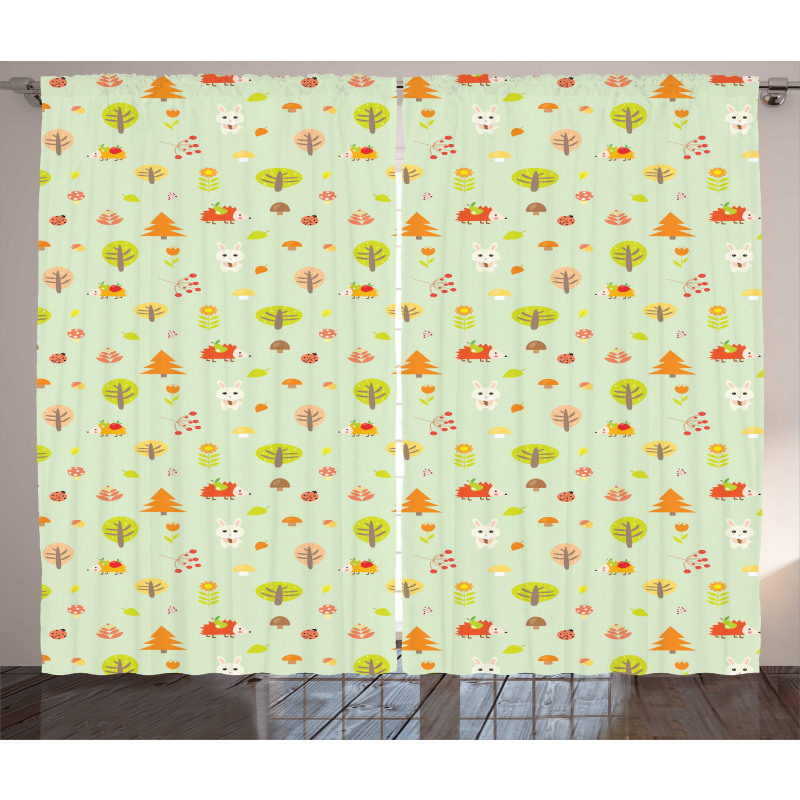 Cartoon Art Autumn Forest Curtain