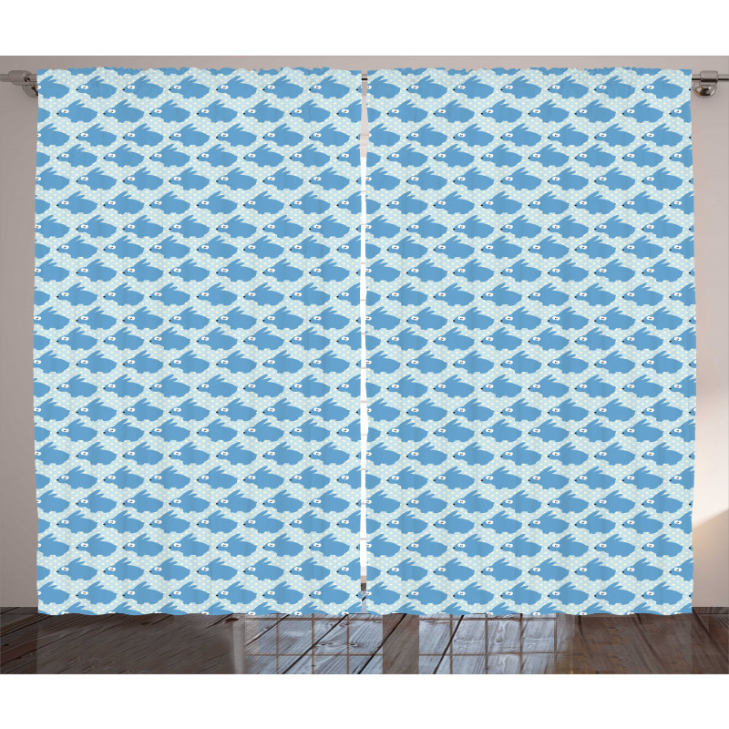 Funny Rabbits on Polka Dots Curtain