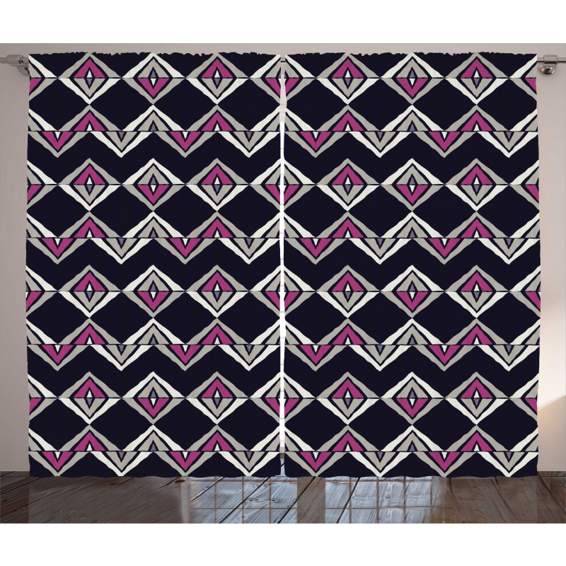 Native Folk Motifs Chevron Curtain