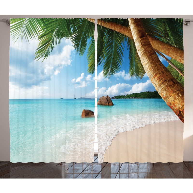 Exotic Palm Tree Ocean Curtain