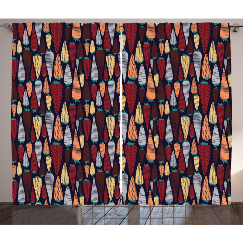 Root Vegetable Design Doodle Curtain