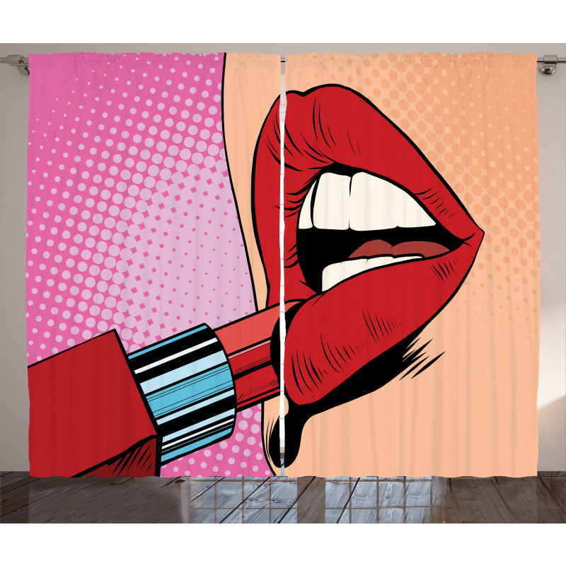 Halftone Comic Pop Art Girl Curtain