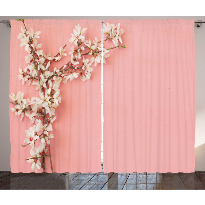 Tree on Pastel Pink Curtain