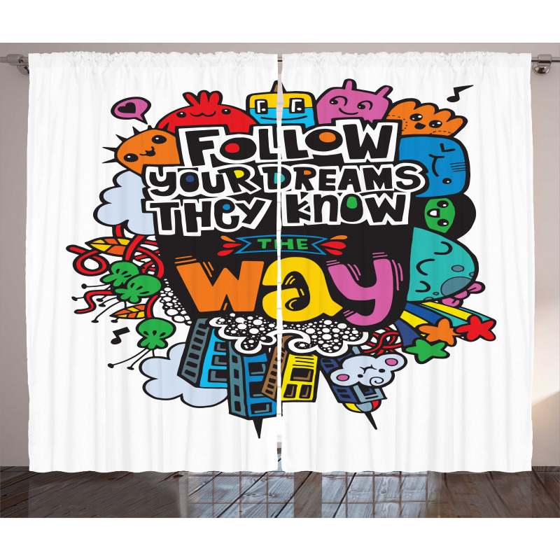 Monster Doodle Positive Words Curtain