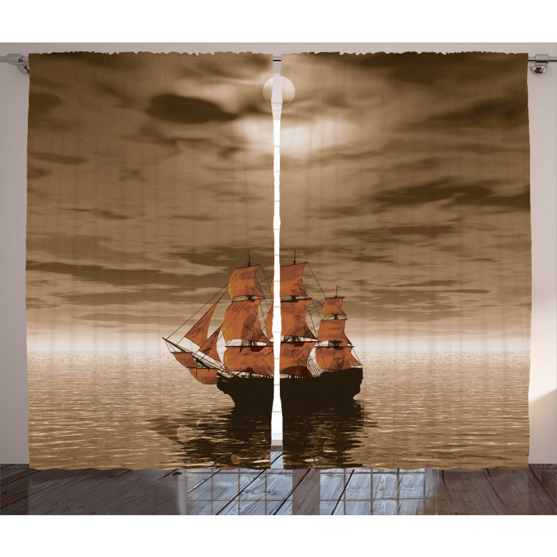 Lonely Ship Sailing Curtain