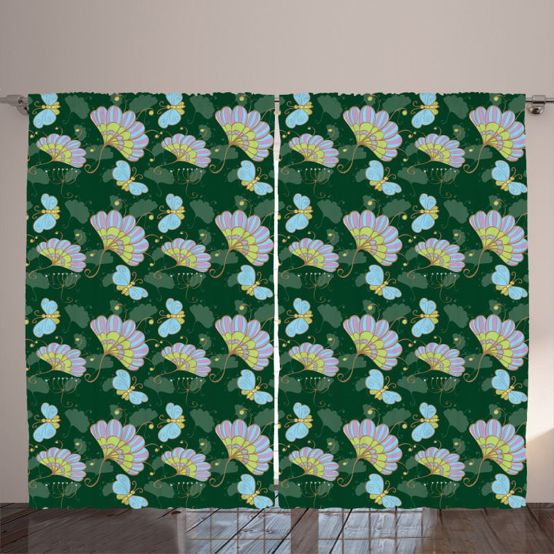 Cartoonish Flowers Butterfly Curtain