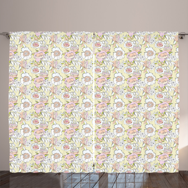 Pastel Tones Flowers Romance Curtain