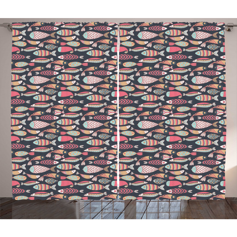 Marine Ornate Fish Doodle Curtain