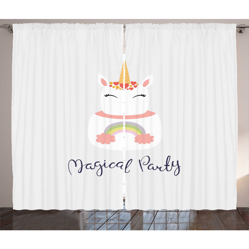 Unicorn Cake Cursive Words Curtain