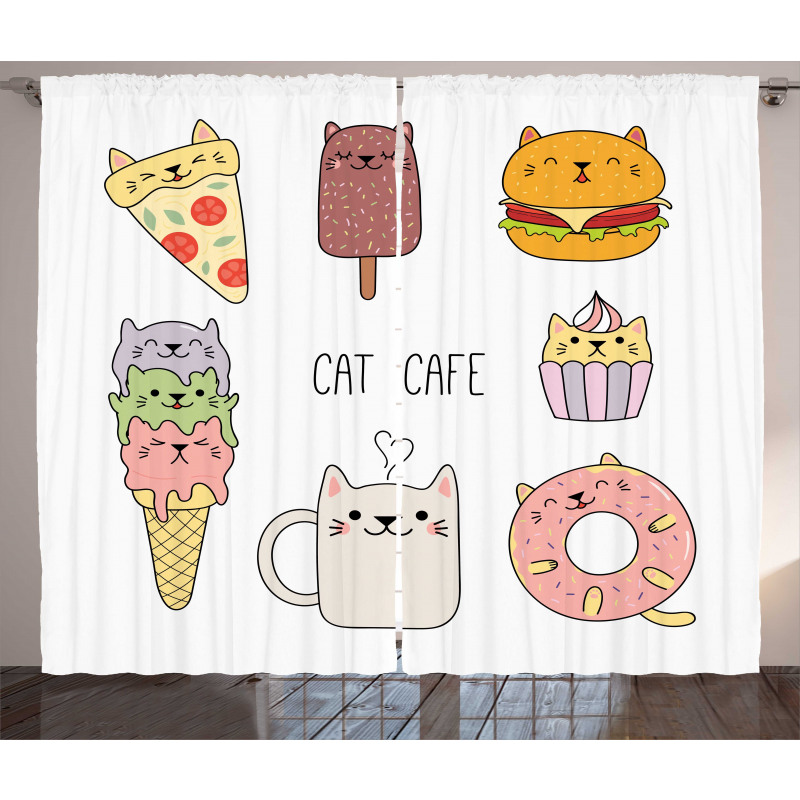 Cats Cafe Food Shapes Curtain