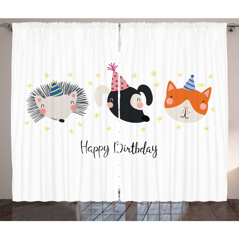 Hedgehog Cat Cursive Curtain