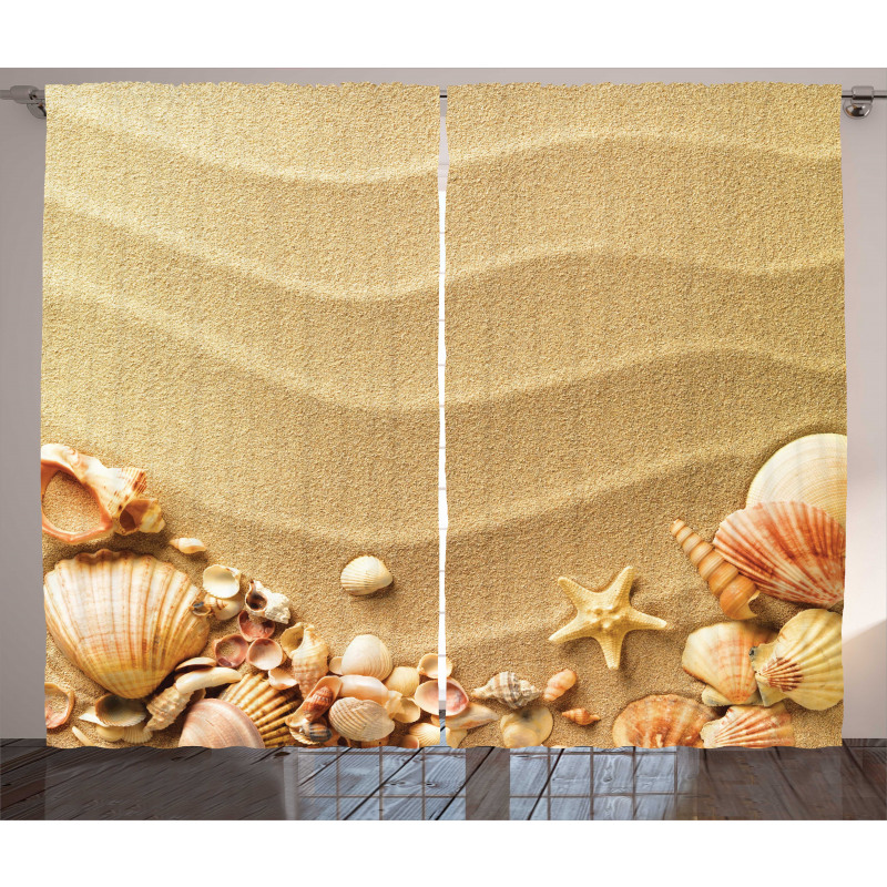 Various Seashells on Sand Curtain