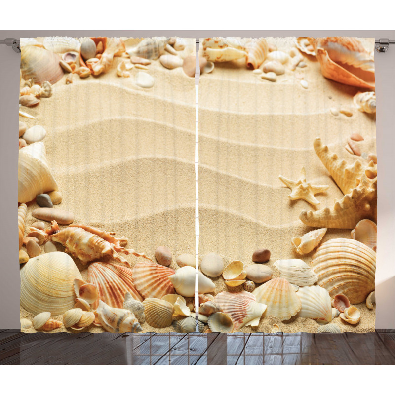 Blurry Ocean Seashells Sandy Curtain