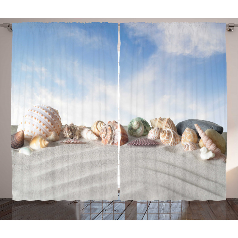 Seashells on Sand Hill Sky Curtain