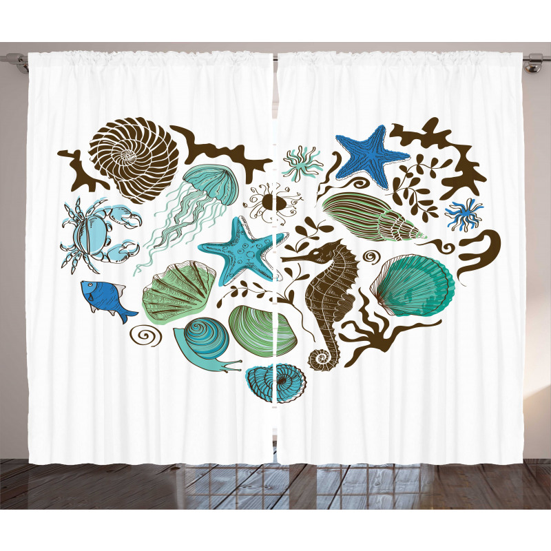 Heart with Aquatic Animals Curtain