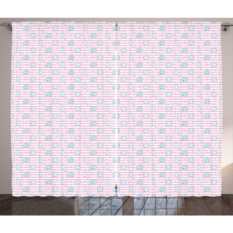 Milk Bottle Smiling Toast Curtain