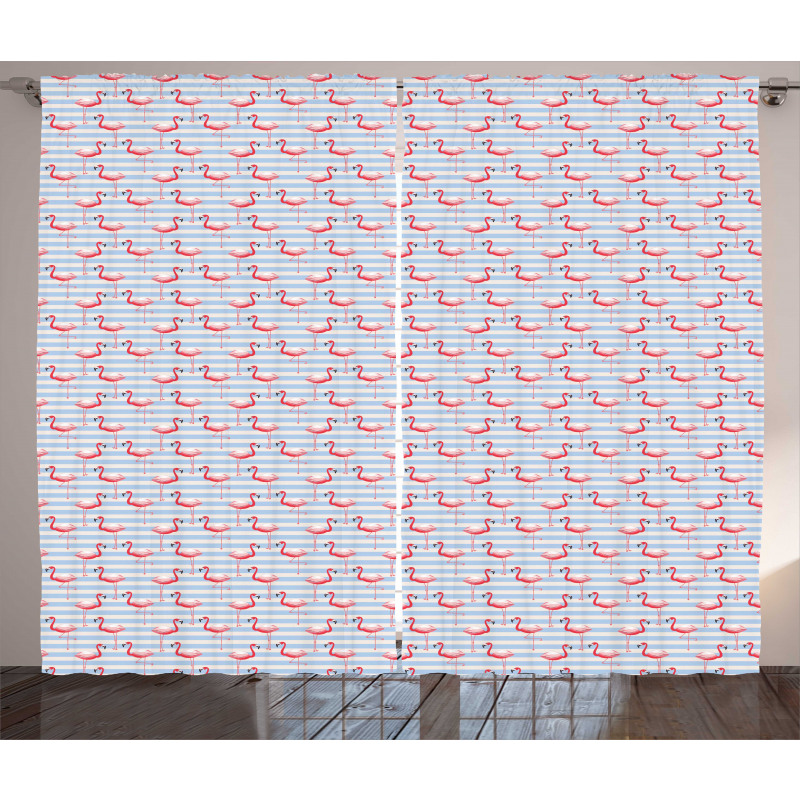 Birds on Marine Stripes Curtain