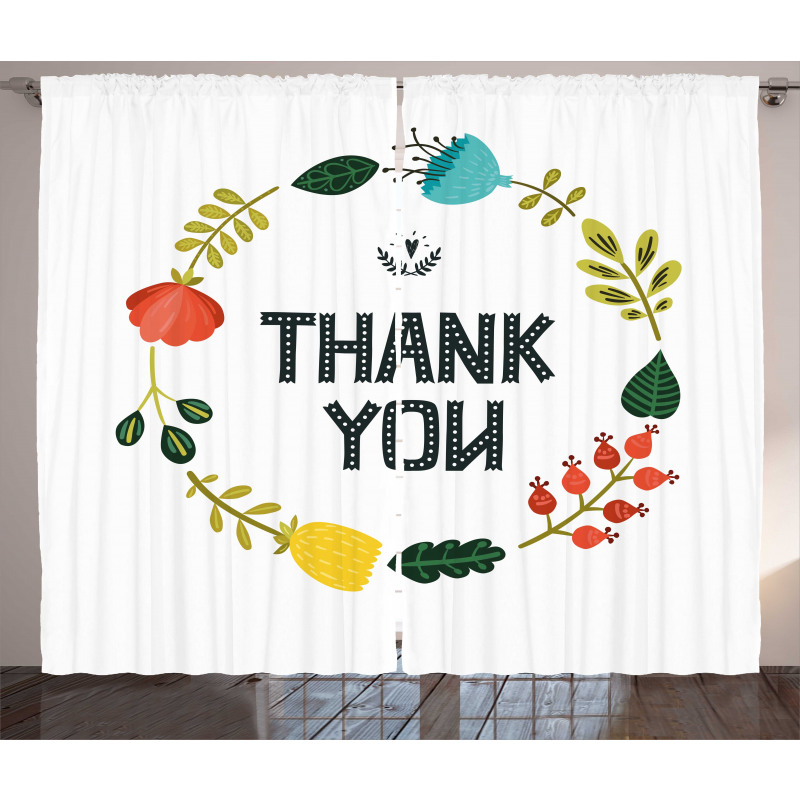 Typography Floral Wreath Curtain