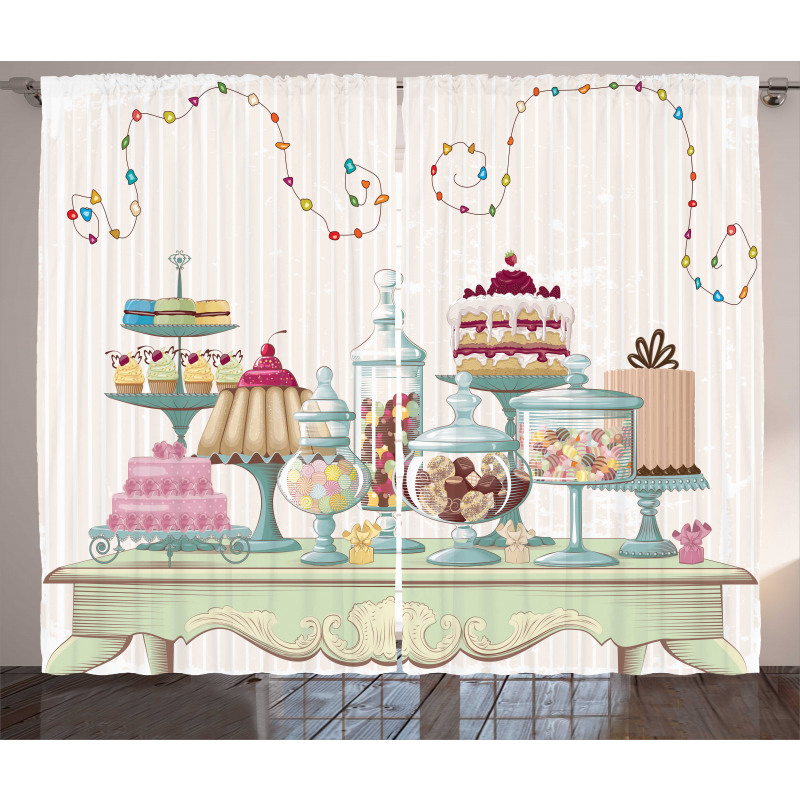 Cakes Glass Jars on a Table Curtain